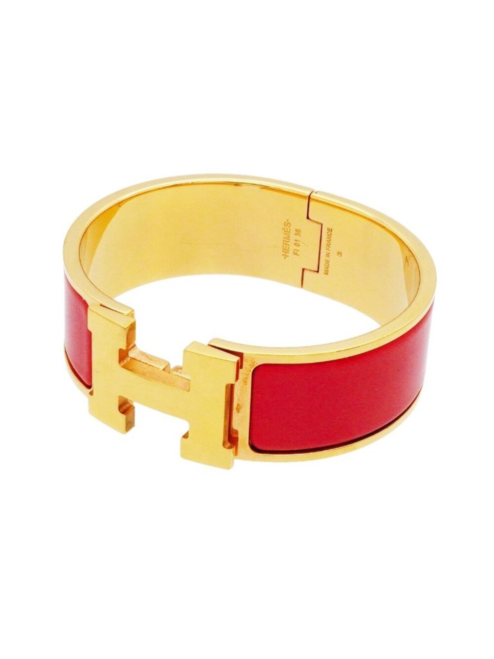 Hermes Bangle Clic Clac GM Gold Plated Red Bracelet